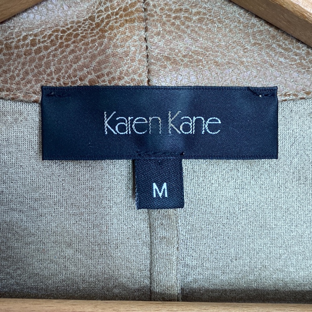 Karen Kane Blazer Faux Leather Tan 3/4 Sleeve Open Draped Waterfall Front Size:M - Picture 3 of 4